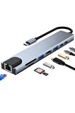 Shaza 8in1 USB Type-C Hub Port Adaptör HDMI USB Ethernet PD Girişli