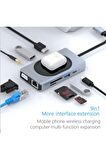 Shaza 9in1 USB Type-C Hub Port Adaptör 4K HDMI USB Ethernet Pd Girişli 15W Kablosuz Şarj