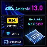 Hakopro H96 Max M3 8K Ultra HD Android 13 Dört Çekirdek RK3528 İşlemci 2 GB Ram 16 GB Hafıza Tv Stick