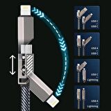 Shaza 4in1 65W USB-Type C ve Lightning Örgülü Şarj ve Data Kablosu