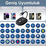 Hakopro Araç İçi Android ve Apple Cihazlar İle Uyumlu Kablosuz Carplay ve Android Oto Adaptörü Siyah