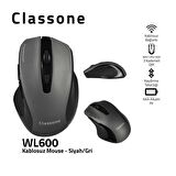 Classone WL600 Serisi Kablosuz Mouse Siyah Gri