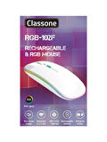 Classone RGB Işıklı RGB-102F, Kablosuz, Bluetooth Mouse Beyaz