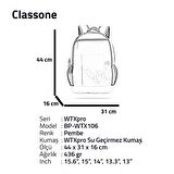 Classone BP-WTX106 Energy Serisi 15.6"Su Geçirmez Kumaş Laptop, Notebook Sırt Çantası Pembe