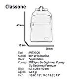 Classone BP-WTX300SM 15,6"Su Geçirmez Kumaş Fermuar Notebook Sırt Çantası Siyah  Mavi