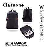 Classone BP-WTX300SK 15,6"Su Geçirmez Kumaş Fermuar Notebook Sırt Çantası Siyah Kırmızı