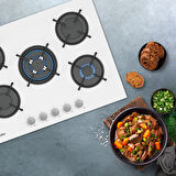 Simfer 3751 4 Gözü Gazlı + 1 Wok Cam Ankastre Ocak, 70 cm,