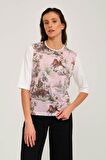 Tropikal Desen Basılı T-shirt Bluz