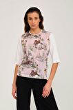 Tropikal Desen Basılı T-shirt Bluz