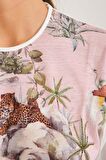 Tropikal Desen Basılı T-shirt Bluz