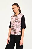 Tropikal Desen Basılı T-shirt Bluz