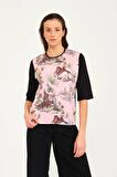 Tropikal Desen Basılı T-shirt Bluz