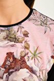 Tropikal Desen Basılı T-shirt Bluz