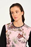 Tropikal Desen Basılı T-shirt Bluz