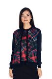 Kadın Ekose Desenli Triko Örme Hırka