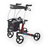 Comfort Plus Rolatör Yürüteç Bordo | Alüminyum Şase, Katlanabilir Frenli 8'' Tekerlekli, Oturaklı ve Sepetli Lux Model, Spirit-X3