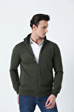 BROTHERS ERKEK DİK YAKALI TAM BOY FERMUARLI YANDAN FLETO CEPLİ  2 İPLİK PENYE SWEATSHIRT HAKİ YEŞİLİ