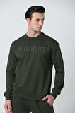 BROTHERS ERKEK OVERSIZE BİSİKLET YAKALI 2 İPLİK PENYE SWEATSHIRT HAKİ YEŞİLİ
