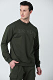 BROTHERS ERKEK OVERSIZE BİSİKLET YAKALI 2 İPLİK PENYE SWEATSHIRT HAKİ YEŞİLİ