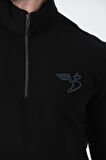 BROTHERS ERKEK DİK YAKALI YARIM METAL FERMUARLI 2 İPLİK PENYE SWEATSHIRT SİYAH