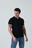 BROTHERS ERKEK V YAKALI  LOGO NAKIŞLI LİKRA SÜPREM BASIC T-SHIRT LACİVERT