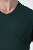 BROTHERS ERKEK V YAKALI  LOGO NAKIŞLI LİKRA SÜPREM BASIC T-SHIRT ORMAN YEŞİLİ