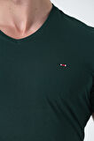 BROTHERS ERKEK V YAKALI  LOGO NAKIŞLI LİKRA SÜPREM BASIC T-SHIRT ORMAN YEŞİLİ