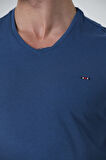 BROTHERS ERKEK V YAKALI  LOGO NAKIŞLI LİKRA SÜPREM BASIC T-SHIRT İNDİGO MAVİ
