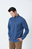 BROTHERS ERKEK TAILORED FIT UZUN KOL YIKAMALI KARE DESENLİ DENIM KUMAŞ GÖMLEK MAVİ