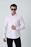 BROTHERS ERKEK TAILORED FIT UZUN KOL GARNİLİ OXFORD GÖMLEK PEMBE KALIN ÇİZGİLİ