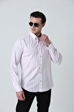 BROTHERS ERKEK TAILORED FIT UZUN KOL GARNİLİ OXFORD GÖMLEK PEMBE KALIN ÇİZGİLİ