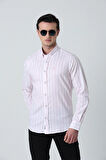 BROTHERS ERKEK TAILORED FIT UZUN KOL GARNİLİ OXFORD GÖMLEK PEMBE KALIN ÇİZGİLİ