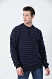 BROTHERS ERKEK RAHAT KESİM BİSİKLET YAKA ENİNE ÇİZGİLİ YUMUŞAK DOKULU İNTERLOK KUMAŞ SWEATSHIRT LACİVERT