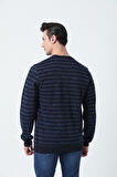 BROTHERS ERKEK RAHAT KESİM BİSİKLET YAKA ENİNE ÇİZGİLİ YUMUŞAK DOKULU İNTERLOK KUMAŞ SWEATSHIRT LACİVERT