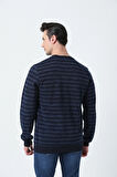 BROTHERS ERKEK RAHAT KESİM BİSİKLET YAKA ENİNE ÇİZGİLİ YUMUŞAK DOKULU İNTERLOK KUMAŞ SWEATSHIRT LACİVERT