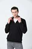 BROTHERS ERKEK DİK YAKALI YARIM FERMUARLI SWEATSHIRT SİYAH