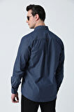 BROTHERS ERKEK COMFORT FIT UZUN KOL TEK CEPLİ YIKAMALI DENIM KUMAŞ GÖMLEK İNDİGO MAVİ
