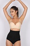 Kadın Siyah Lazer Kesim Yüksek Bel Slip Korse4004