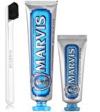 Marvis Aquatic Mint Nane Aromalı Beyazlatma Doğal Diş Macunu 85 ml & Diş Macunu 25 ml ve Diş Fırçası 