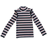 Kız Çocuk Yarım Boğazlı Uzun Kollu Fırfırlı Çizgili Bluz – Pamuklu Viskon Karışımlı