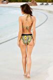 Pierre Cardin Desenli Balenli Boyundan Bağlamalı Yeşil Bikini Takımı