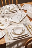 Fine Bone Başak 60 Parça 12 Kişilik Kare Yemek Takımı Gold