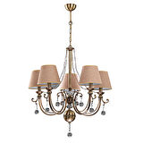Avize Çarşısı, Image 5 Li Avize, Eskitme Metal Kasa, Açık Kahverengi Hasır Desen Kumaş Abajur, Kristal Taşlı BS.0722-52-05