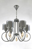 Creta 6 Kollu Füme Camlı Kristal Taşlı Krom Avize Bs.3001-51-06