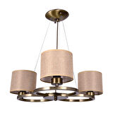 Avize Çarşısı, Melissa 3 Lü Avize, Eskitme Metal Kasa, Açık Kahverengi Hasır Desen Kumaş Abajur BS.7132-52-03E