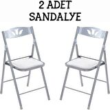 Katlanır Mutfak Sandalyesi Kırma Koltuk Beyaz 2 Adet 1054