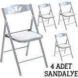 Katlanır Mutfak Sandalyesi Kırma Koltuk Beyaz 4 Adet 1055