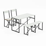 Mutfak Masası Bench Bank 120x60 Masa Set 2 Adet Sandalye Yemek Masası Beyaz 1547