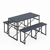Masa Takımı Bench Bank Masa Seti 120x60 Masa Mutfak Masası Yemek Masası Füme 1553