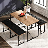 Masa Takımı Minderli Bench Bank Masa Seti 120x60 Masa Mutfak Masası Yemek Masası Çam 1554